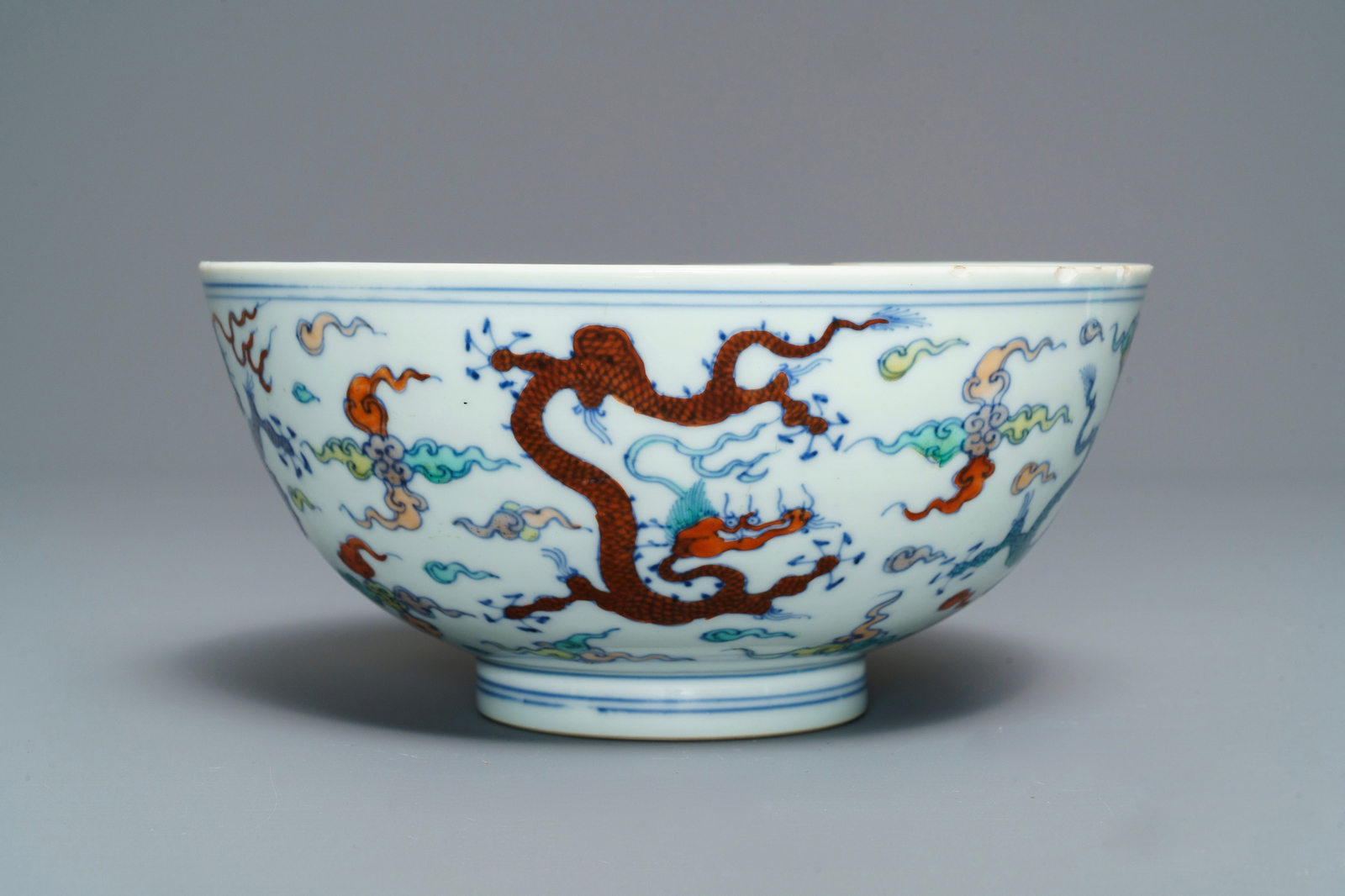 A Chinese doucai 'dragon' bowl, Chenghua mark, Kangxi - Image 2 of 7