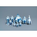 Nine small Chinese blue and white 'Long Eliza' vases, Kangxi