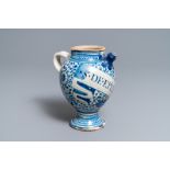 A blue and white Antwerp maiolica wet drug jar, dated 1609