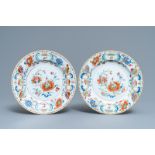 A pair of Chinese famille rose export 'Pompadour' plates, Qianlong