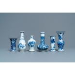 Six small Chinese blue and white vases, Kangxi