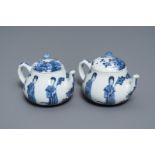 A pair of Chinese blue and white 'Long Eliza' teapots, 'Qing Yu Tang Zhi' mark, Kangxi