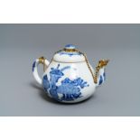 A Chinese blue and white gilt brass-mounted teapot, Kangxi