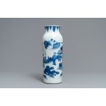 A Chinese blue and white sleeve vase with figural design all-round, Transitional period