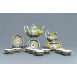 A Chinese yellow-ground famille verte tea service, 19th C.