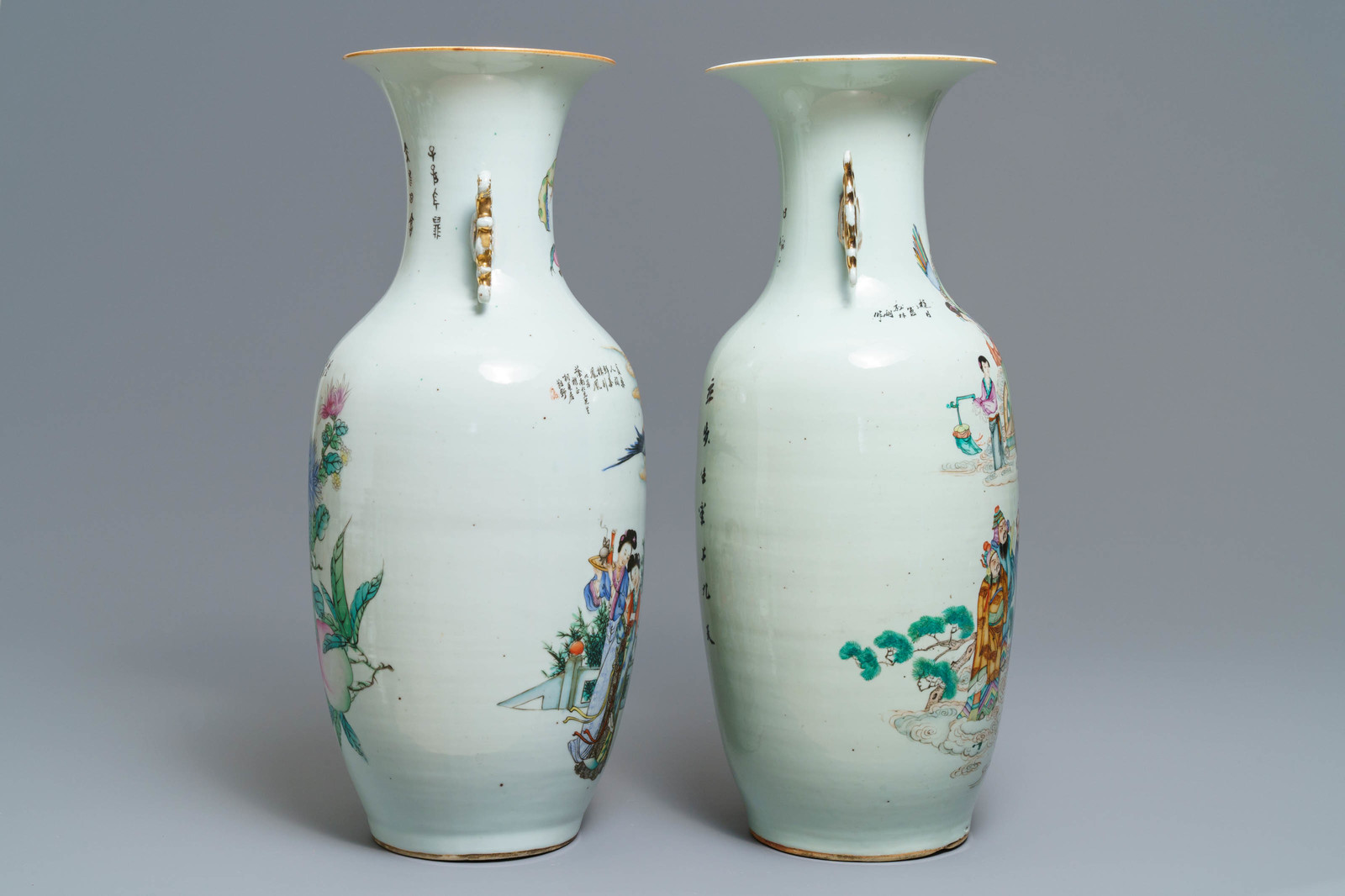 Two Chinese famille rose vases with figural design, 19/20th C. - Image 2 of 6