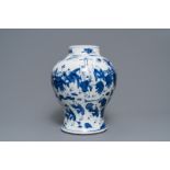 A Chinese blue and white '100 boys' baluster vase, Kangxi