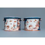 An exceptional pair of Dutch Delft petit feu chinoiserie coolers, 1st quarter 18th C.