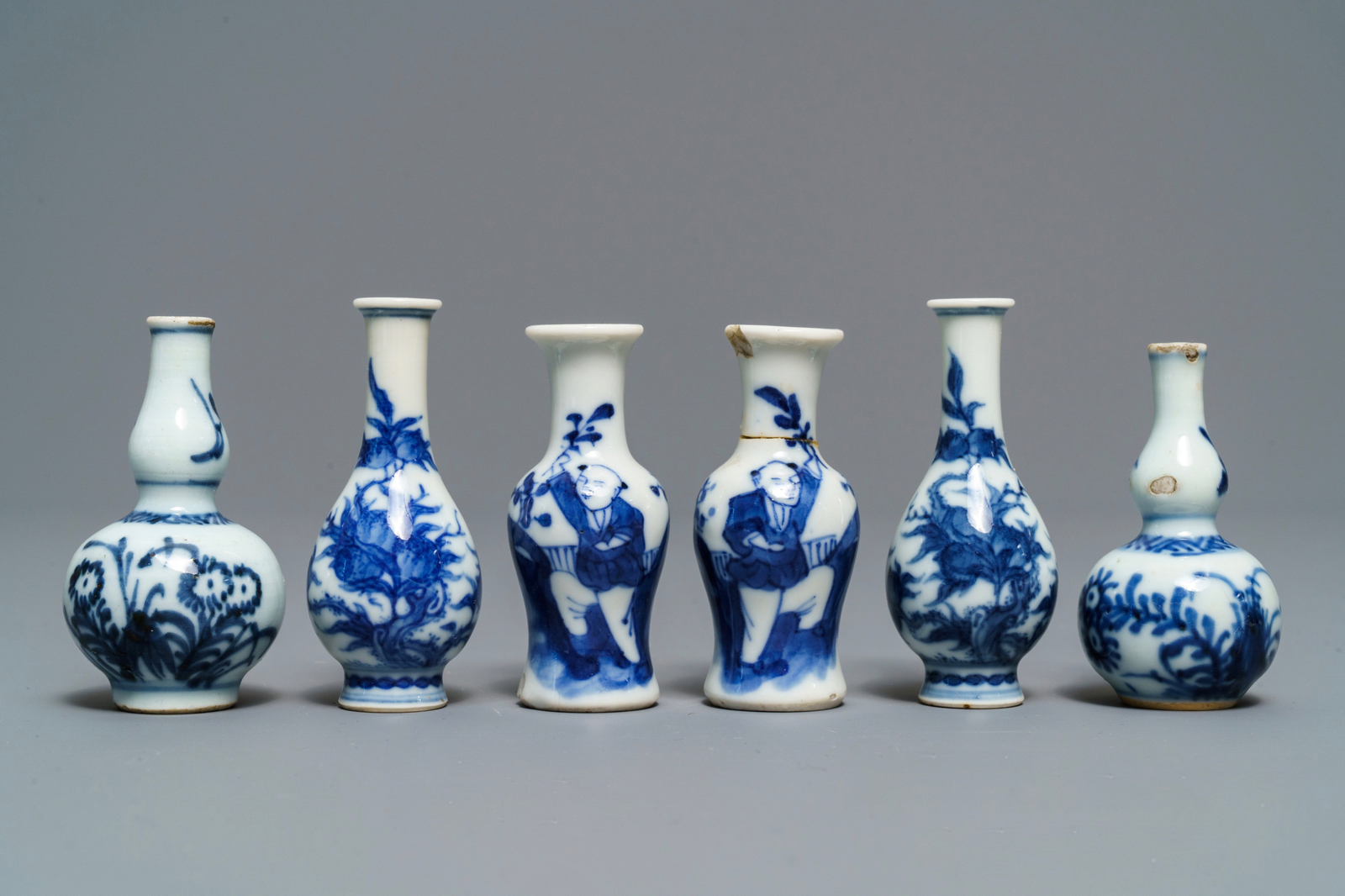 Nine Chinese blue & white miniature vases, 'Amsterdams bont' teapot and a milk jug, Kangxi & later - Image 6 of 15