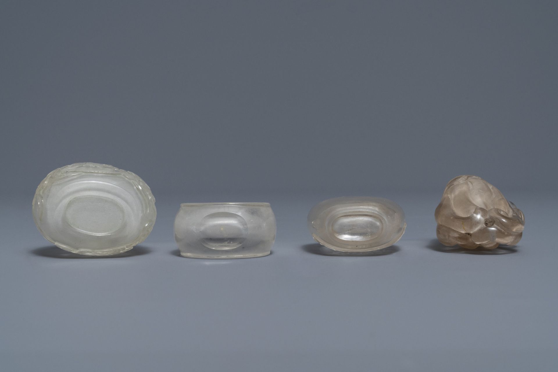 Four Chinese smokey quartz and rock crystal snuff bottles, 18/19th C. - Image 4 of 4