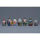Seven Chinese multi-colour overlay glass snuff bottles, 19/20th C.