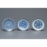 Three Chinese blue and white kraak porcelain plates, Wanli