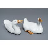 A pair of Chinese blanc de Chine models of geese, Republic, 20th C.