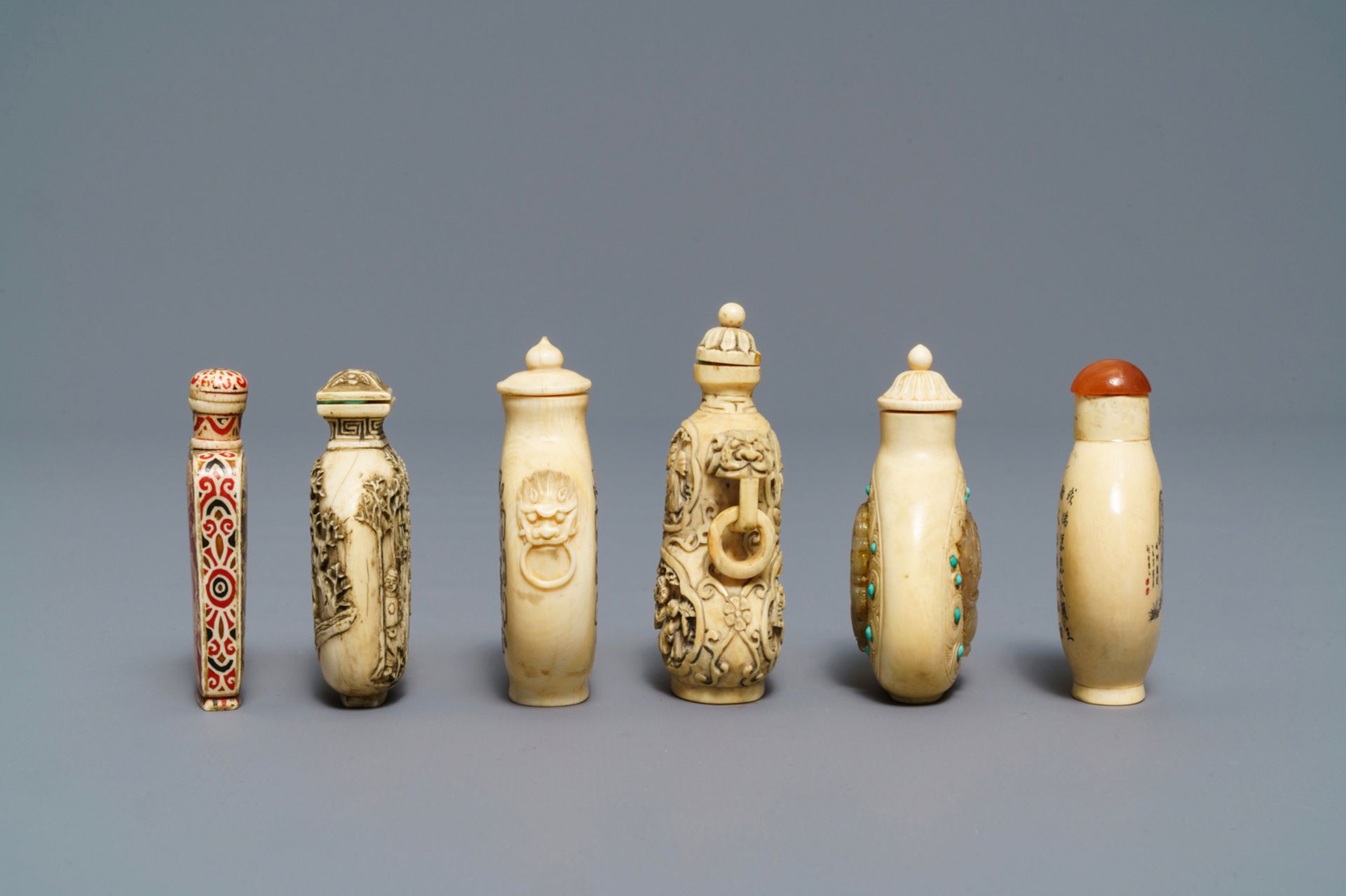 Six Chinese carved ivory snuff bottles, 19/20th C. - Image 5 of 7