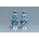 A pair of hexagonal Chinese blue and white vases, Kangxi