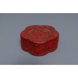 A Chinese carved cinnabar lacquer box and cover, Wanli mark, 18/19th C.