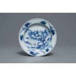 A Chinese blue and white 'Master of the rocks' plate, Kangxi