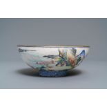 A fine Chinese Canton enamel landscape bowl, Yongzheng