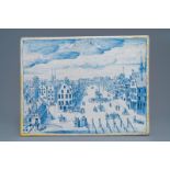 A rectangular Dutch Delft blue and white 'View on Nuremberg' plaque, 18th C.