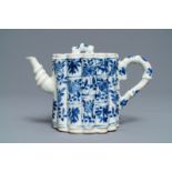 A Chinese blue and white bamboo-shaped teapot and cover, Kangxi