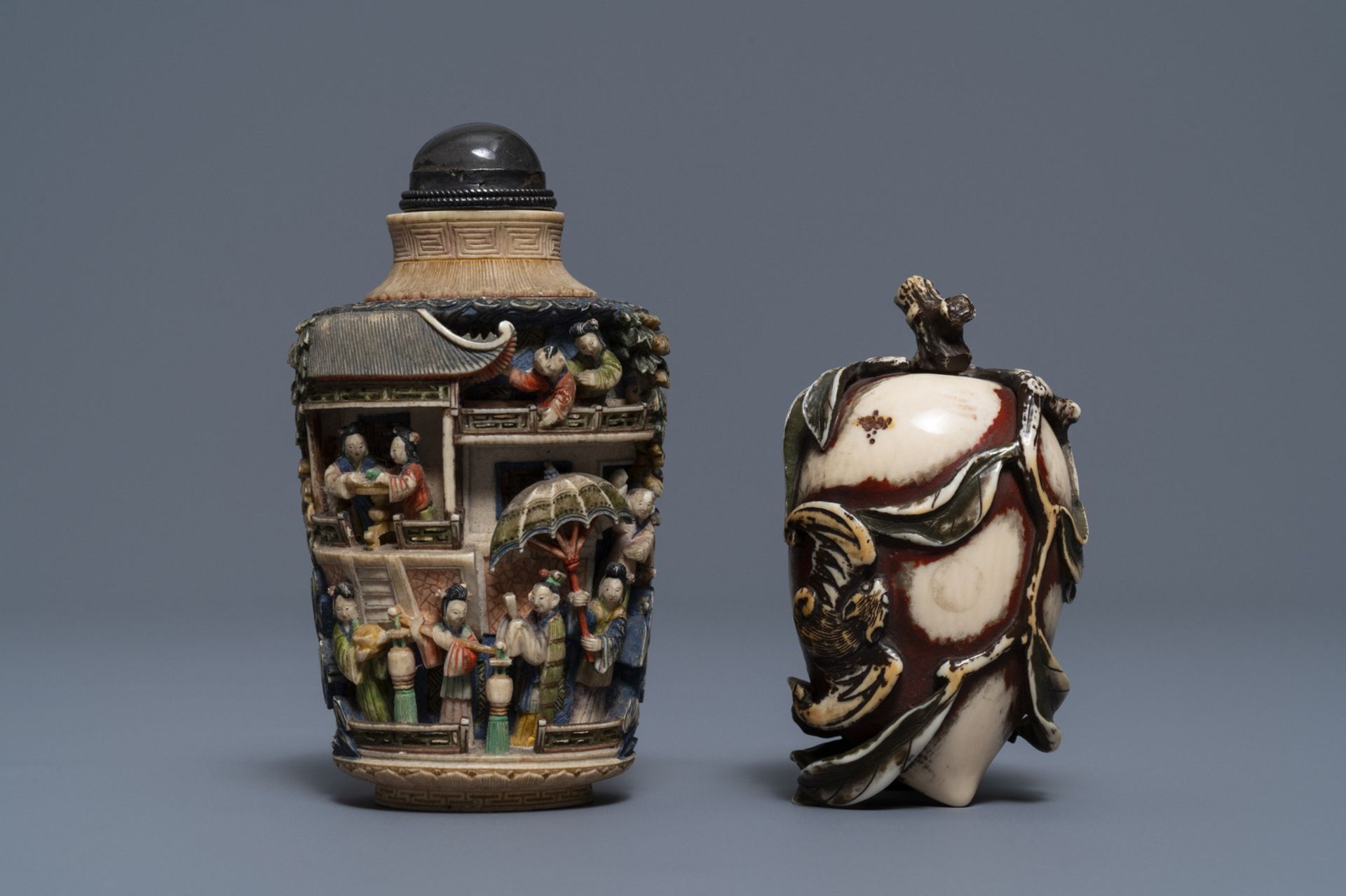 Two Chinese polychrome ivory snuff bottles, 19th C. - Image 2 of 4