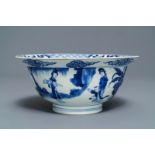 A Chinese blue and white klapmuts bowl, Chenghua mark, Kangxi