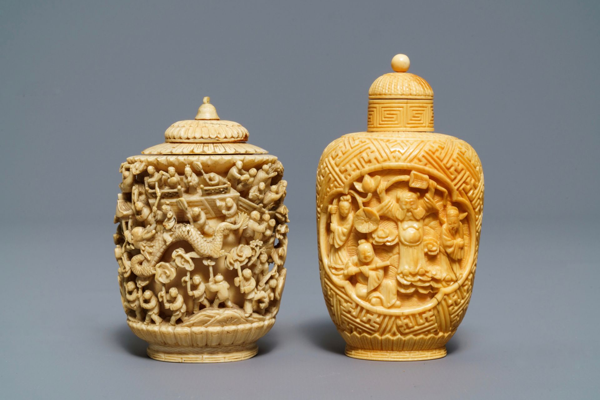 Two Chinese carved ivory snuff bottles, 19th C. - Image 3 of 6