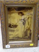 Oak framed circa 1900 crystoleum of a young woman in classical pose