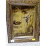 Oak framed circa 1900 crystoleum of a young woman in classical pose
