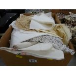 Box of vintage linen