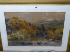 JOHN STEEPLE watercolour - autumnal valley scene with figures on a bridge, signed and dated 1880