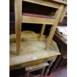 Two drawer pine washstand with railback, pine stool and pine workbench