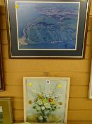 VERNON WARD print - still life flowers in a vase, a photographic aerial view of possibly