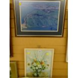 VERNON WARD print - still life flowers in a vase, a photographic aerial view of possibly