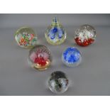 Six vintage paperweights with bubble splash inclusion (one damaged to tip)