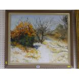 LENA CALLISTER oil on board - titled 'Heswall Dales in Winter', signed