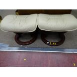 Pair of modern cream faux leather footstools