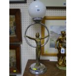 Chrome and gilt metal Art Deco figural table lamp (damage)