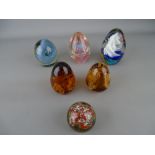 Six vintage standing paperweights having bubble and swirl inclusion