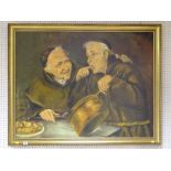 ROBERT ARTINGSTALL large gilt framed oil on canvas depicting two gleeful monks after the original