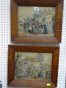 Pair of antique tinted prints depicting early village life