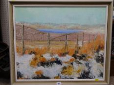 LENA CALLISTER oil on board - titled 'Denbigh Moor in January'