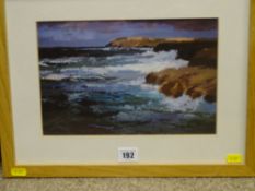 DONALD McINTYRE framed print - rocky shore with crashing waves