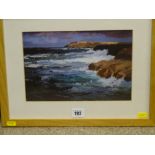 DONALD McINTYRE framed print - rocky shore with crashing waves