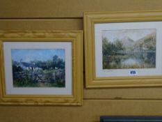 B WILLIAMS mixed media, a pair - river scene titled 'Llyn Gwynant' and a country cottage with five