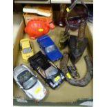 Mixed group of collectables to include model cars, vintage flat irons, hand held slide viewer etc