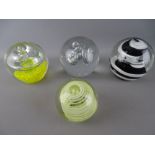 Four interesting vintage paperweights, three of large format with bubble decoration, the other