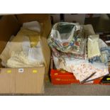 Good quantity of vintage linen and tableware contained within two boxes