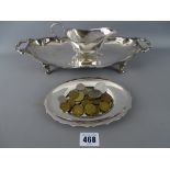 EP four footed twin handled dish, gravy boat on stand and a quantity of vintage British and other