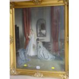 Gilt framed classical print of a young girl with attendant